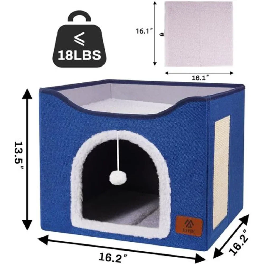 Elevon Cat Beds, Cat House Cat Cave Beds with Scratch Pad, Foldable (Blue)